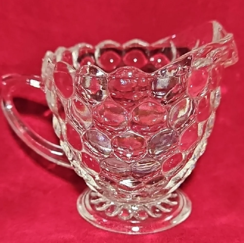 Vintage Anchor Hocking Clear Glass Bubble Creamer and Open Sugar Bowl Set of 2